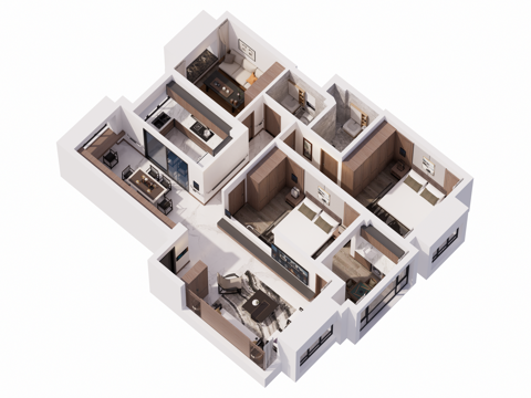 新中式家装整体方案su模型
