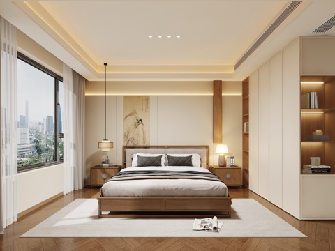  新中式宋式美学卧室3d模型 