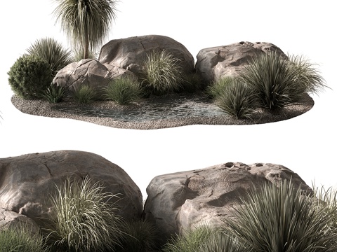  现代庭院景观 石头3d模型 