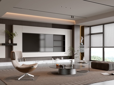 意式客厅 现代客厅 电视背景墙 电视柜 客厅背景 沙发茶几组su模型