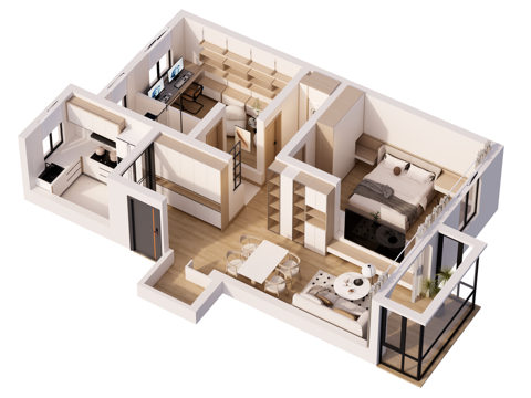 原木风家装整体方案su模型