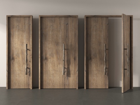 中式复古门 旧木 中式  老木门su模型