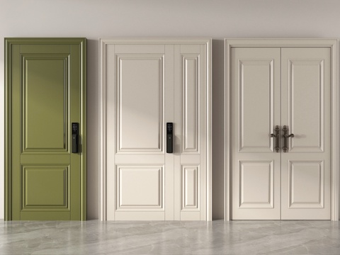 简欧防盗门 卧室门 双开门 入户门su模型