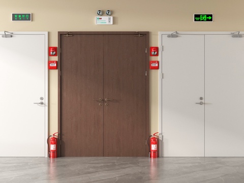 现代消防门 双开门 防火门 安全门su模型