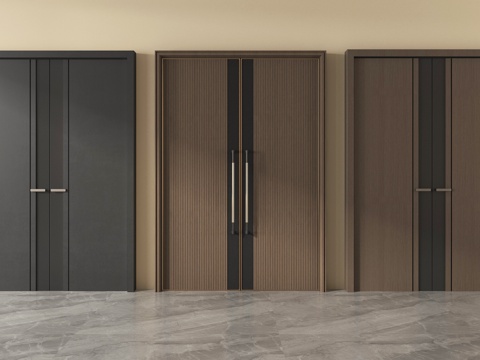 现代双开门 入户门 防盗门su模型