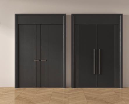 现代双开门 入户门 防盗门su模型