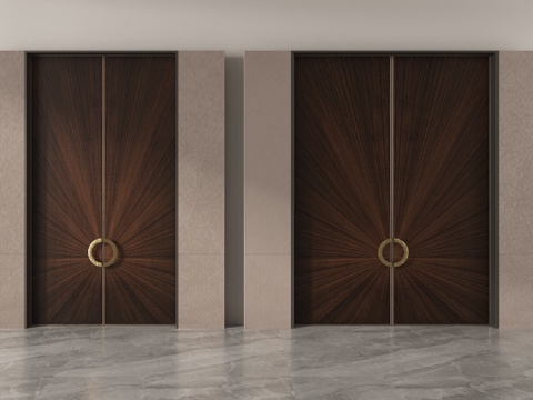 现代新中式双开门 金属双开门 铜门 双开门 入户双开门 别墅su模型