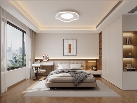  现代轻奢卧室梳妆台3d模型 