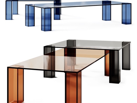  现代意式极简  Adularia 透明钢化玻璃茶几组合3d模型 