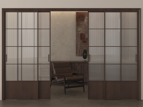 中古侘寂推拉门 玻璃推拉门su模型