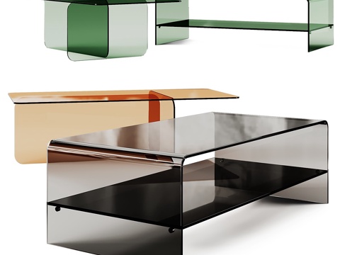  现代意式极简  Zaren 钢化玻璃茶几组合3d模型 