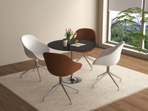 现代休闲桌椅组合 洽谈桌椅su模型