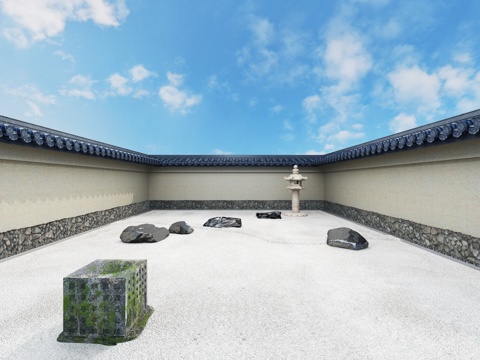 庭院 小院 日式庭院 石头 石灯3d模型 