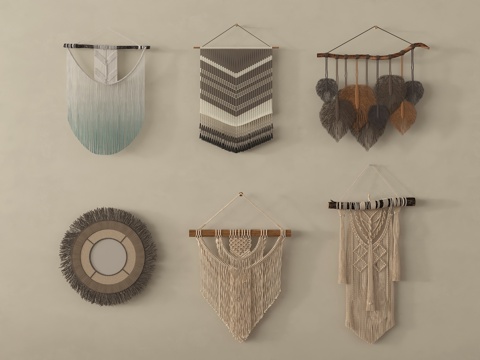 侘寂中古风墙饰挂件 编织墙饰 挂毯su模型