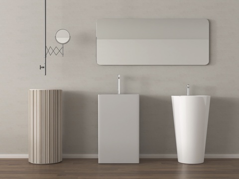 现代洗手台 洗手盆 柱盆 镜子su模型