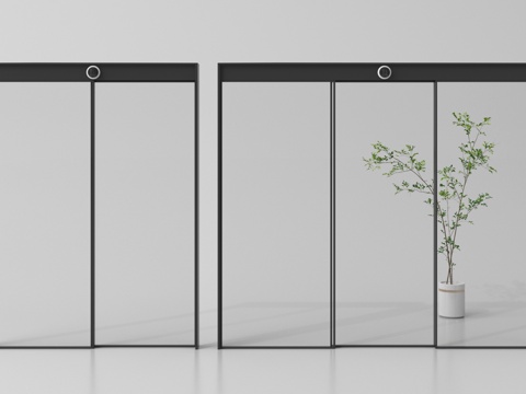 现代玻璃感应门  电动感应门 电动移门su模型