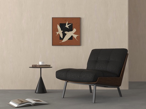 中古风休闲椅  懒人沙发 单椅 边几 挂画su模型