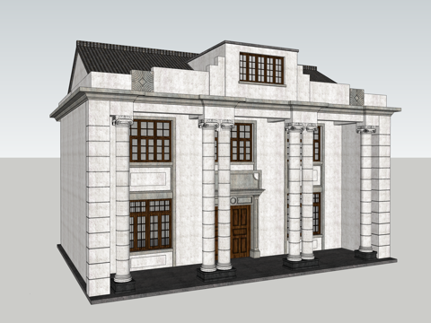 殖民地风格建筑洋楼复古风欧式酒店su模型