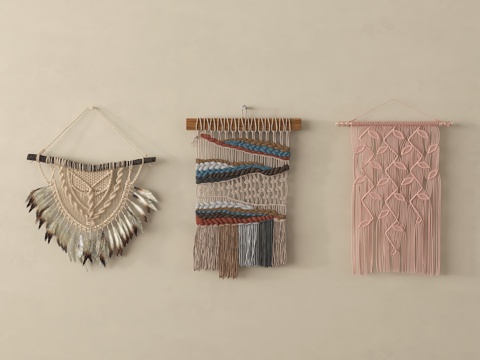 侘寂中古风墙饰挂件 编织墙饰 挂毯su模型