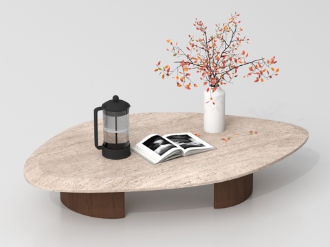  侘寂风茶几 大理石 花艺摆件3d模型 