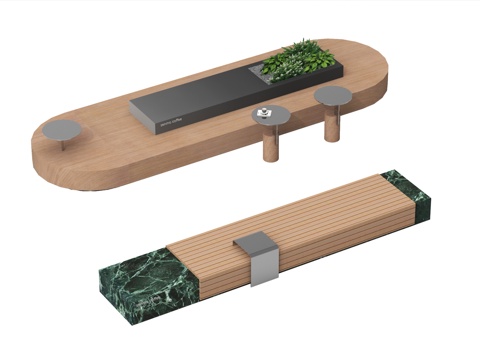  现代户外景观座椅 户外吧台吧椅 木材长条形3d模型 