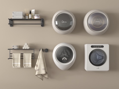 现代洗衣机 壁挂洗衣机 卫浴小件su模型