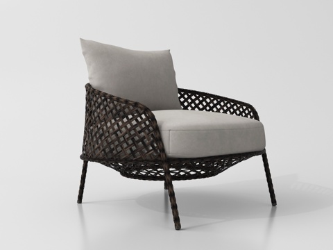 北欧藤编休闲椅su模型