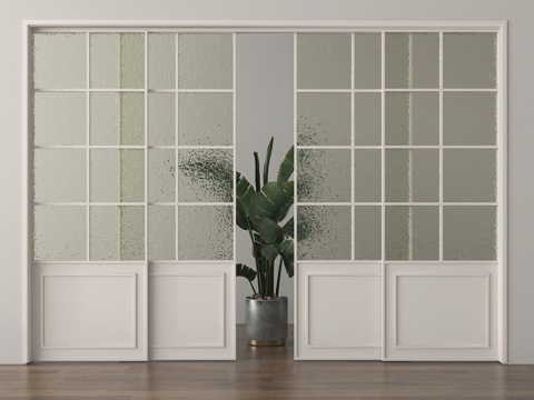 法式玻璃推拉门 厨房玻璃门  阳台推拉门su模型