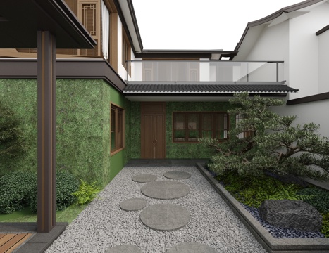  现代别墅建筑 建筑群 独栋别墅 中式禅意庭院景观组合3d模型 