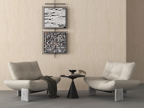 现代单人沙发 休闲单椅 边几 挂画su模型