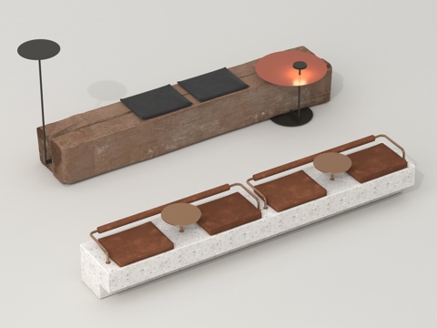 现代户外景观座椅 木材长条形su模型