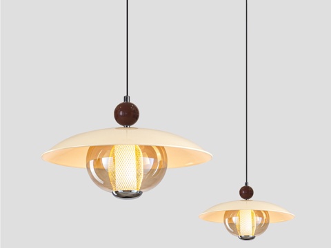  现代中古风吊灯 法式奶油风吊灯 餐厅吊灯 卧室床头小吊灯3d模型 