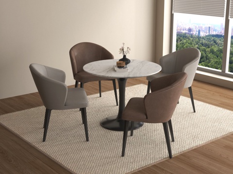 现代休闲桌椅组合 洽谈桌椅su模型