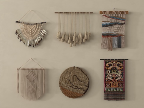 侘寂中古风墙饰挂件 编织墙饰 挂毯su模型