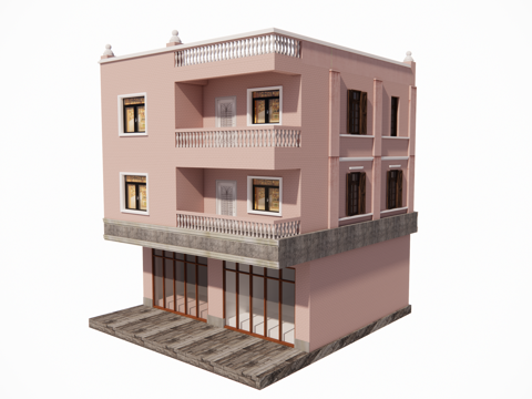 现代简约村镇居民楼民宅自建房su模型