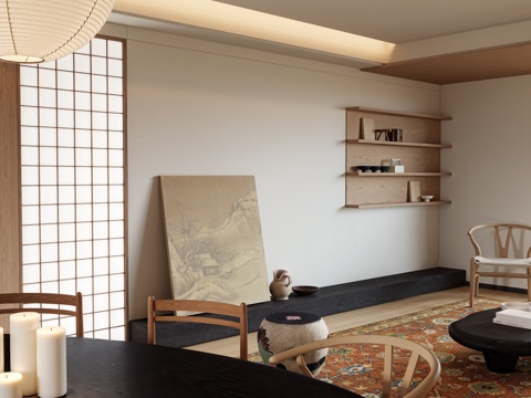 新中式宋式客餐厅su模型