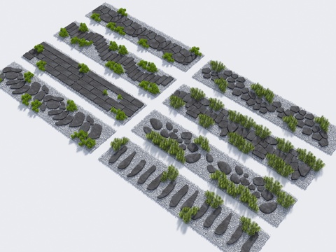 现代汀步 老石板 中式汀步 石板路 游步道 景观园路 青石板su模型