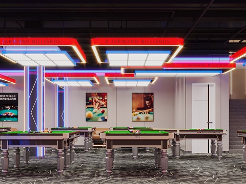  现代 台球室3d模型 