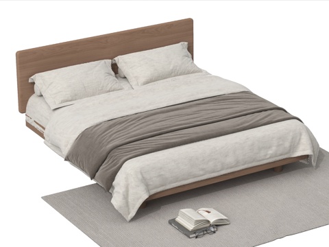 现代双人床 床品su模型