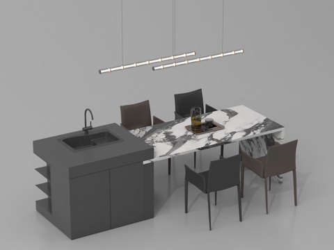 现代中岛台 吧台 操作台餐桌椅3d模型