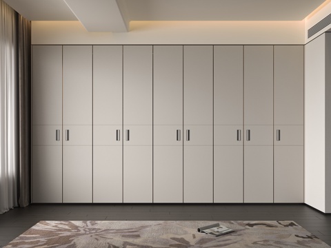 现代皮革衣柜 意式皮革衣柜 米色细纹皮革柜门 轻奢皮革衣柜su模型