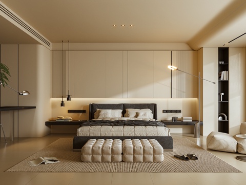  卧室 主卧 主人房 双人床 懒人沙发 化妆桌 凳子 摆件3d模型 