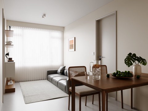 现代原木风客餐厅su模型