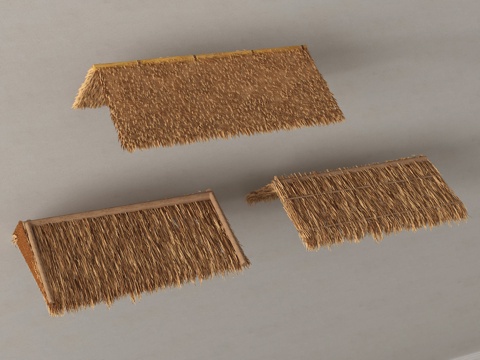 中式稻草屋檐 茅草棚 草绷子 草亭 遮阳棚su模型