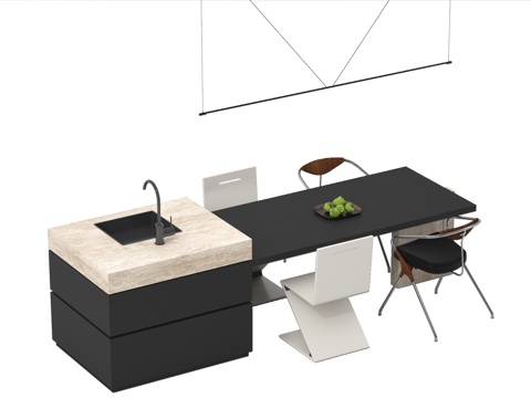 现代中岛台 吧台 操作台餐桌椅su模型