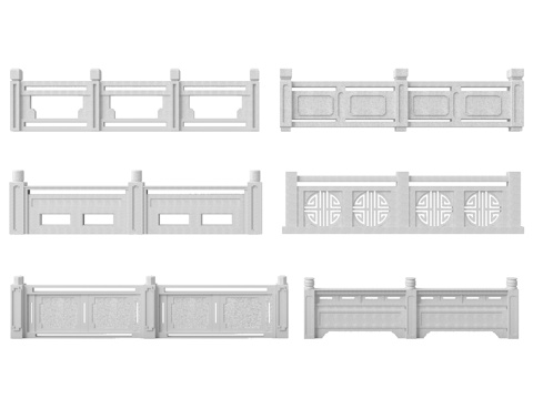 中式石栏杆 桥栏杆 河道护栏 汉白玉栏杆  护栏 围栏su模型