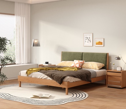  原木风双人床 北欧风双人床 实木双人床 床头柜3d模型 