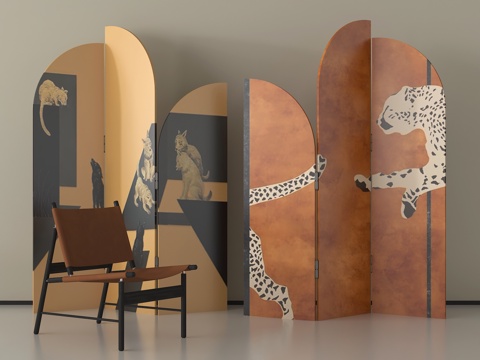 中古风屏风隔断 可折叠屏风 木屏风su模型