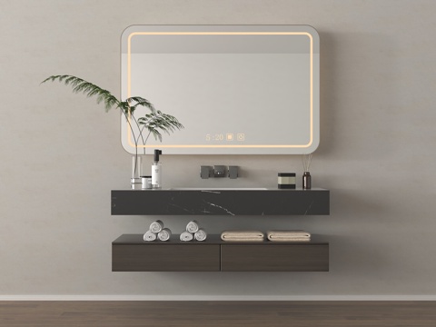 现代浴室柜 浴室台盆 浴室摆件 镜子3d模型