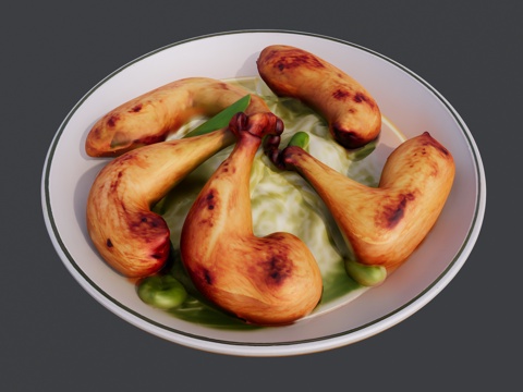一盘鸡腿肉菜品su模型